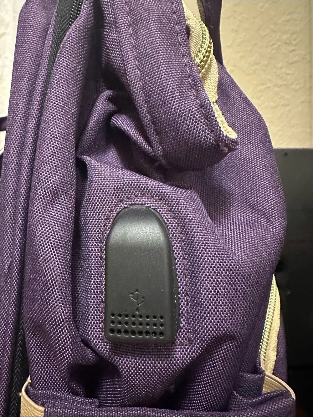 Purple Canvas Multi purpose Baby diaper Bag Backpack with Beige Trim